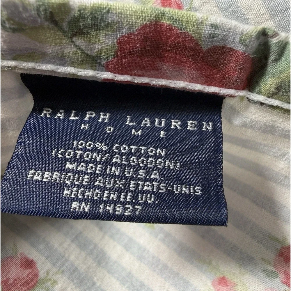 Ralph Lauren Emma Full Flat Sheet Blue Stripe Roses Ruffled Cottage Shabby Chic - Picture 3 of 6